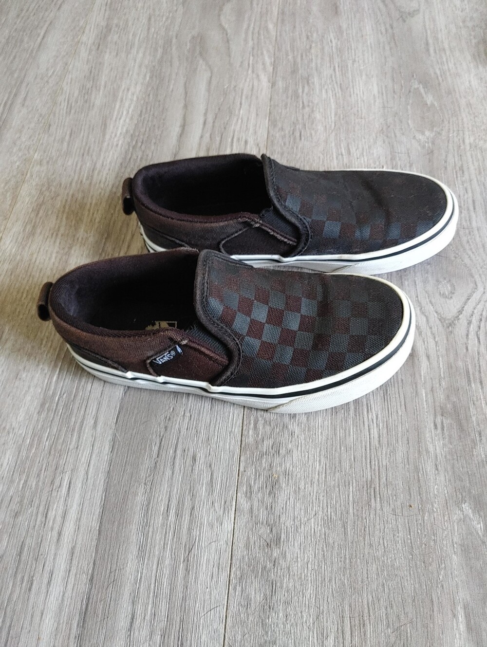 Vans Asher Black  Checkerboad Slip On Sneakers , Youth Size 13